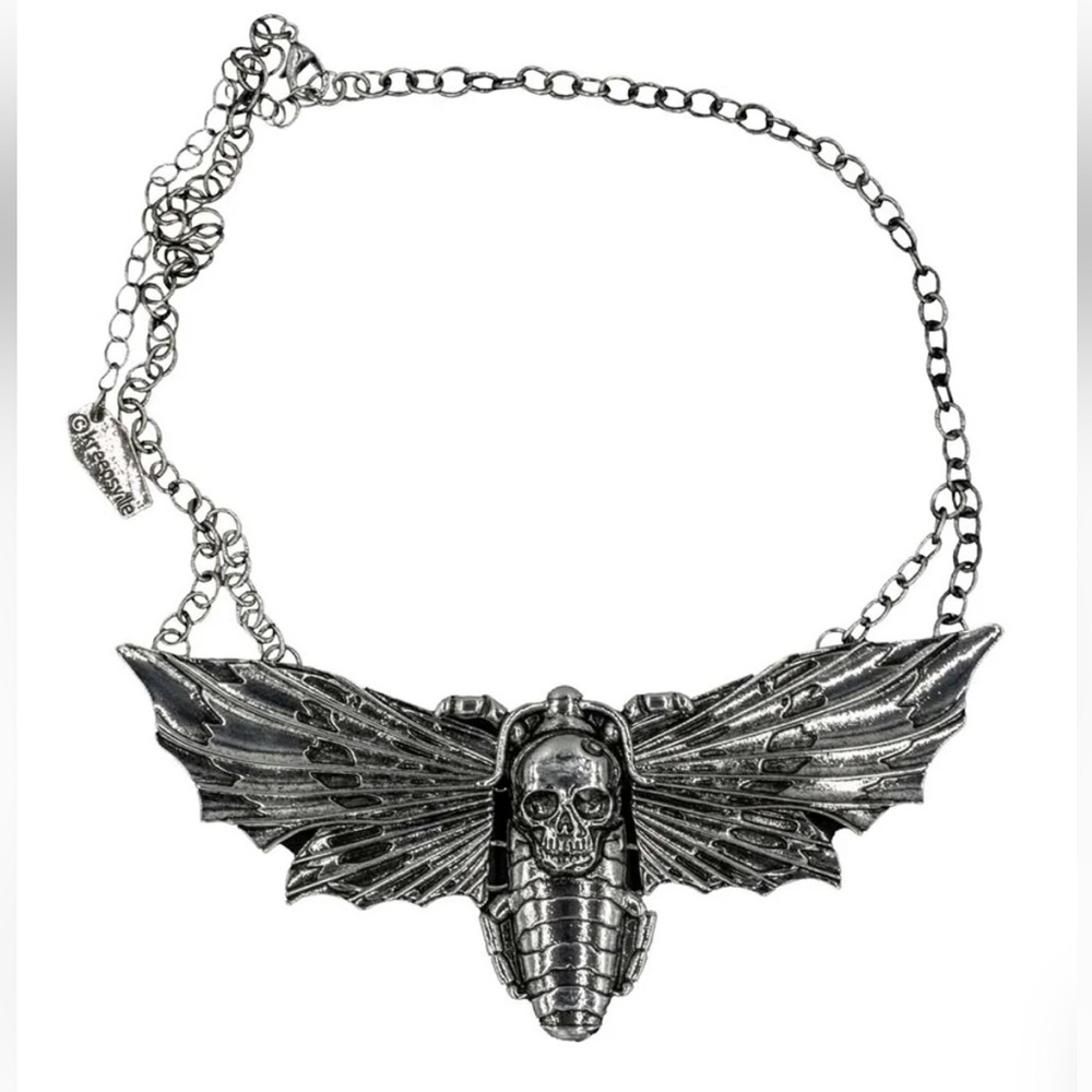 NWOT Kreepsville666 Chrome Color Death Moth Necklace